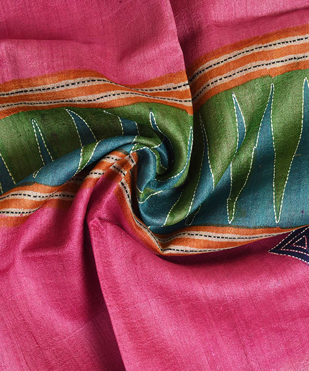 Multicolor handblock print tussar silk kurta material(2.5m per qty)