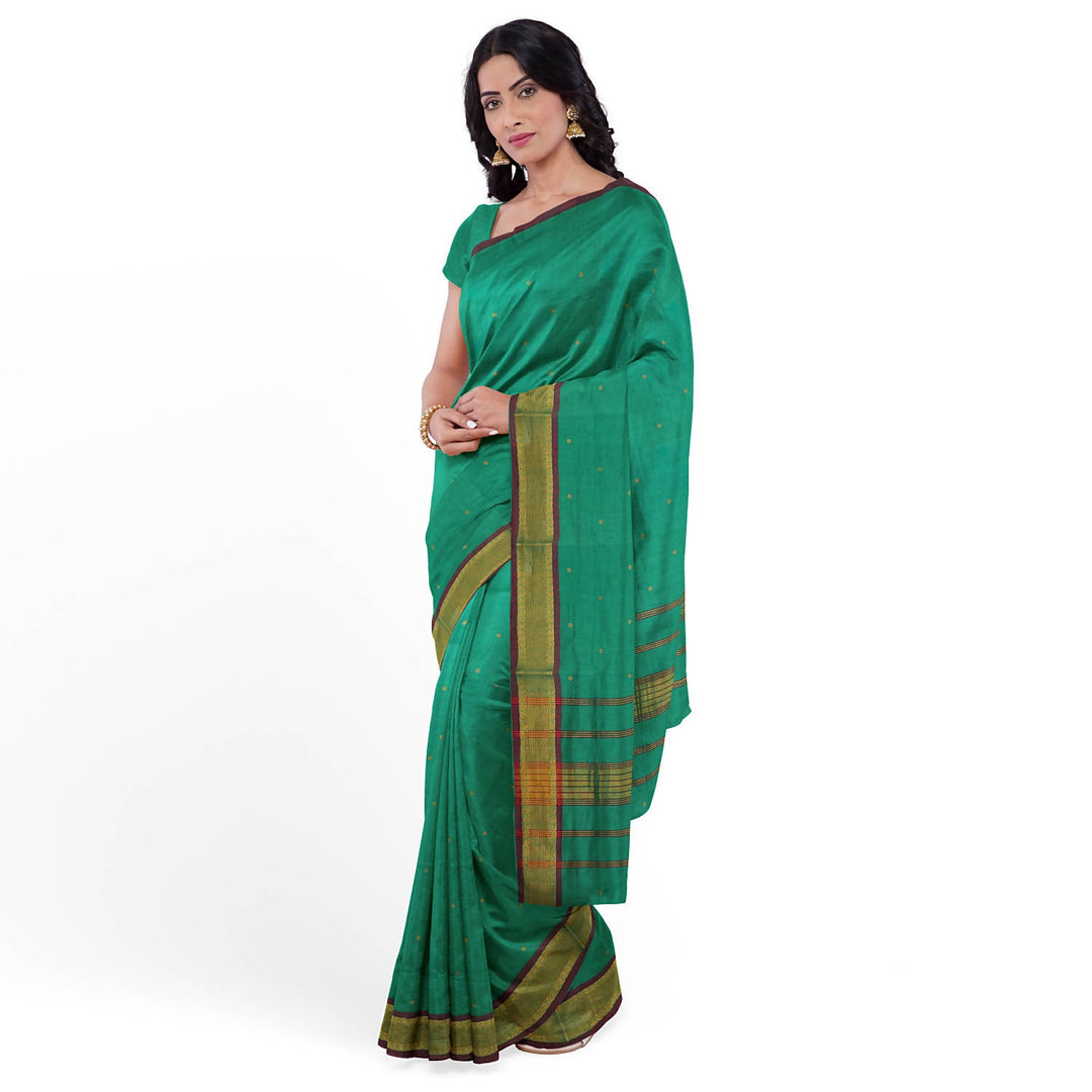 Aqua green handloom cotton venkatagiri saree