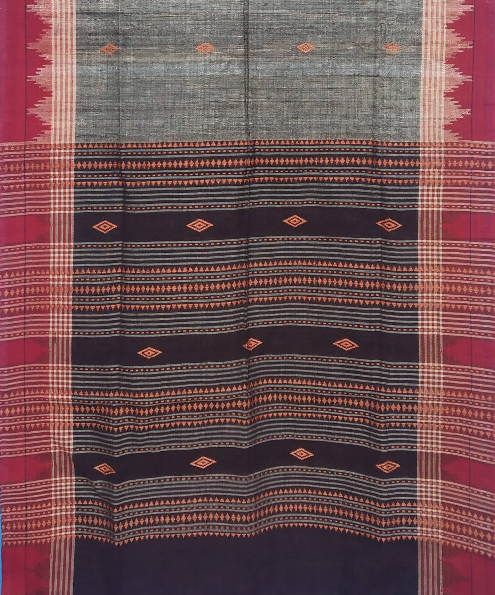 Black Maroon Natural Dye Handloom Kotpad Tussar Cotton Stole