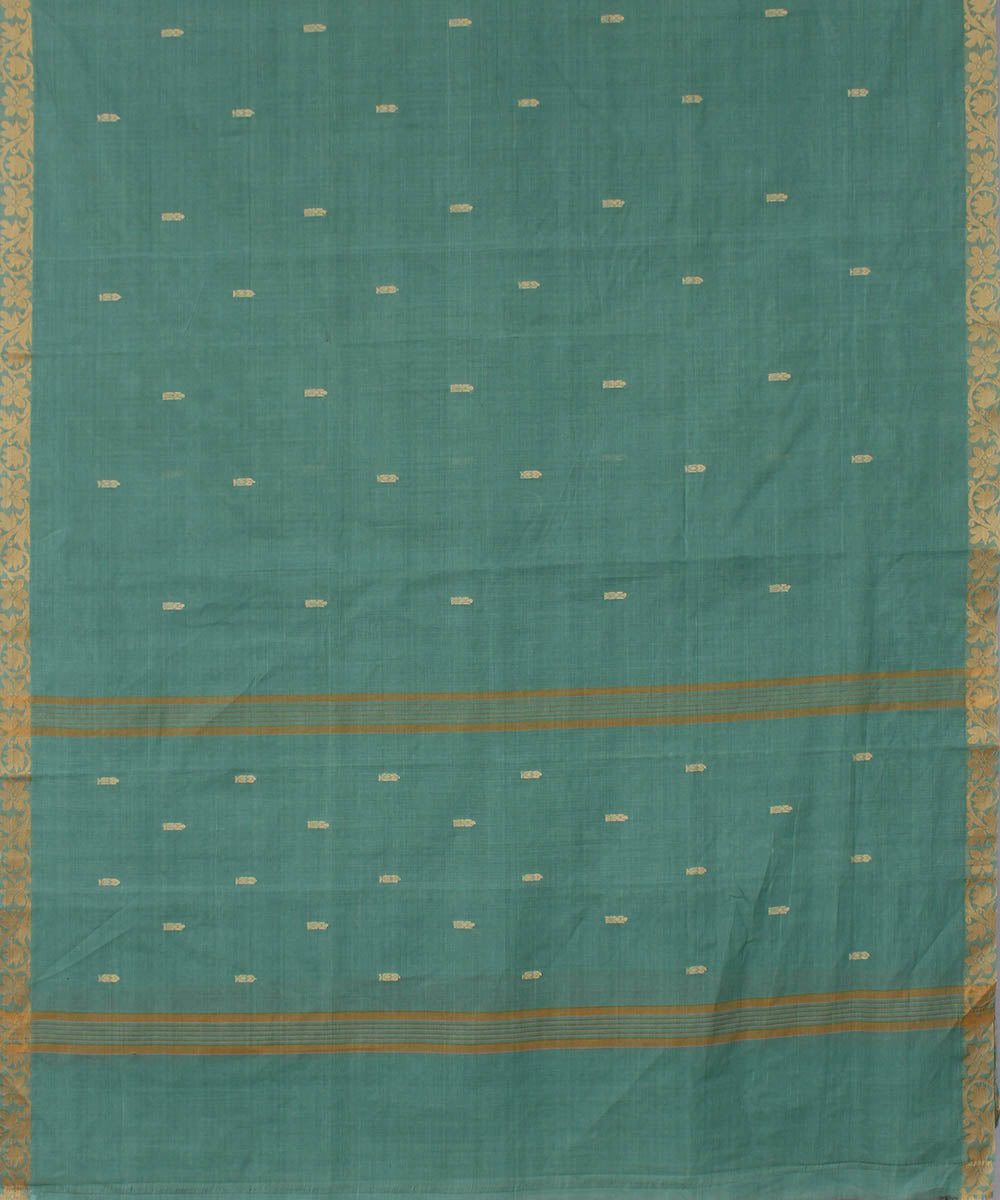 Pale grey green cotton handwoven venkatagiri saree