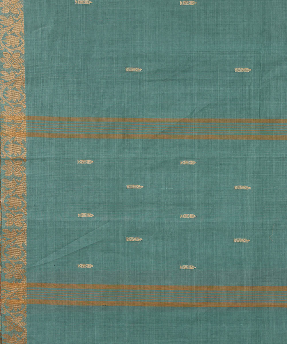 Pale grey green cotton handwoven venkatagiri saree