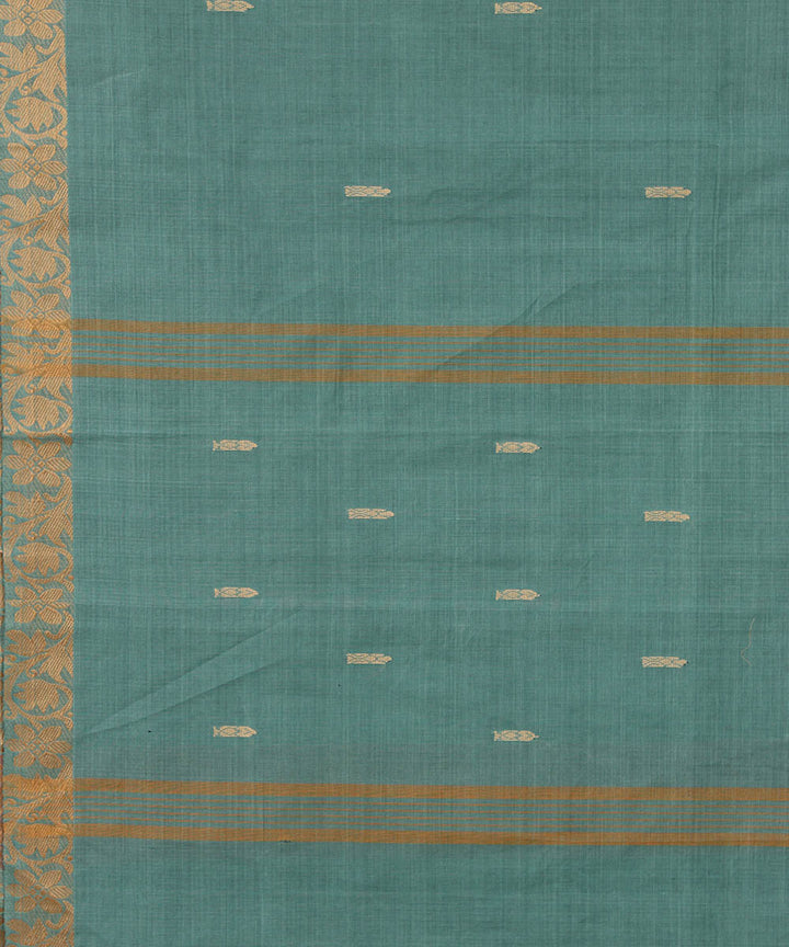 Pale grey green cotton handwoven venkatagiri saree