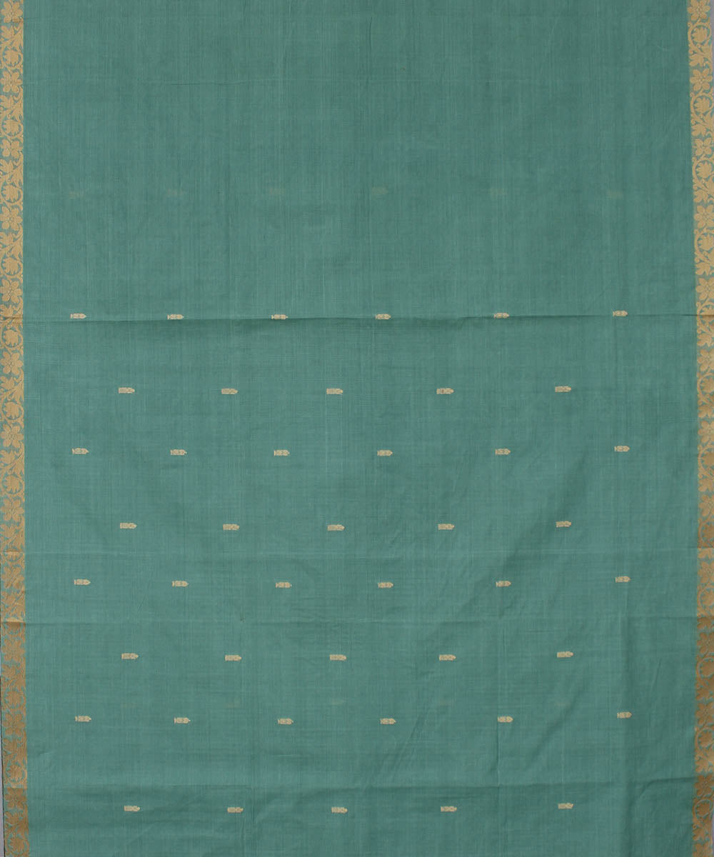 Pale grey green cotton handwoven venkatagiri saree