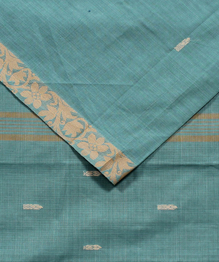 Pale grey green cotton handwoven venkatagiri saree