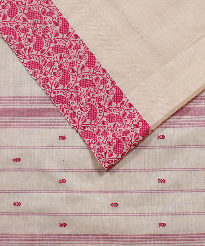 Beige pink cotton handwoven venkatagiri saree