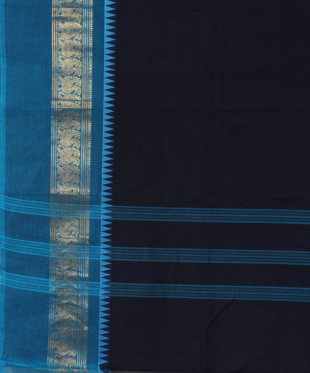 Navy blue cotton handwoven venkatagiri saree