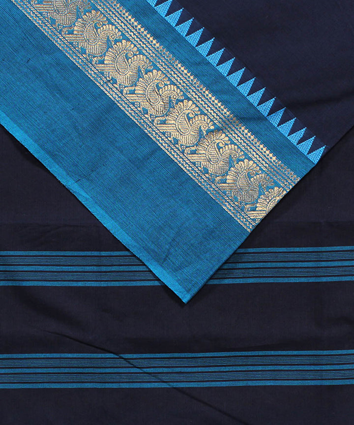 Navy blue cotton handwoven venkatagiri saree