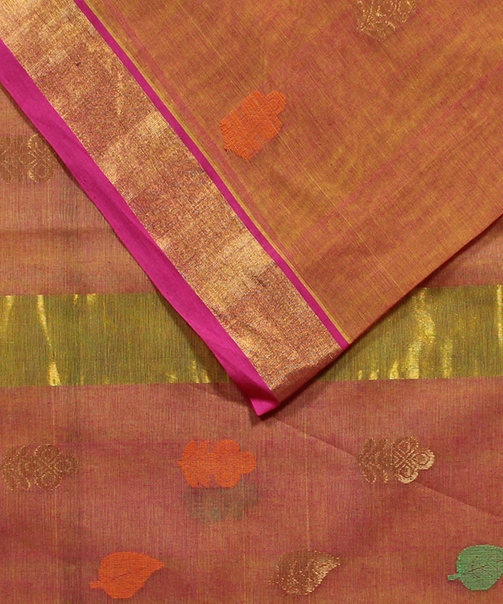 Orange cotton handwoven venkatagiri saree
