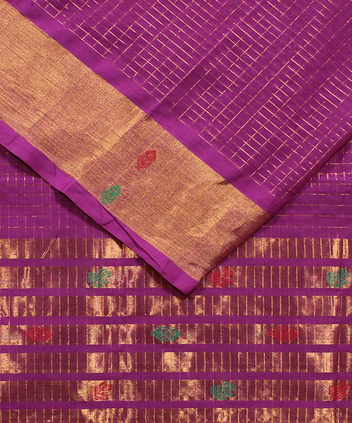 Pink purple cotton handwoven venkatagiri saree