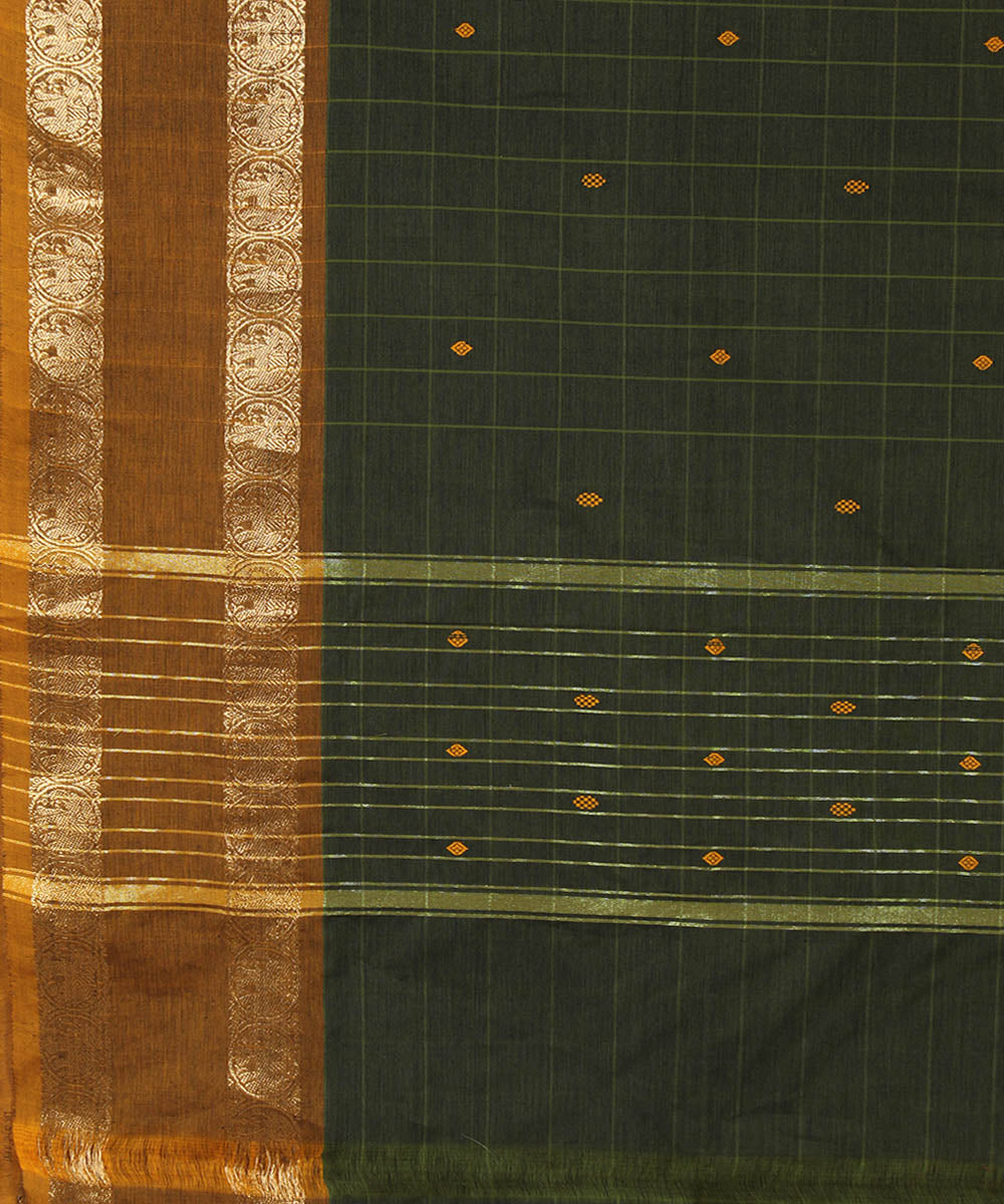 Moss green cotton handwoven venkatagiri saree