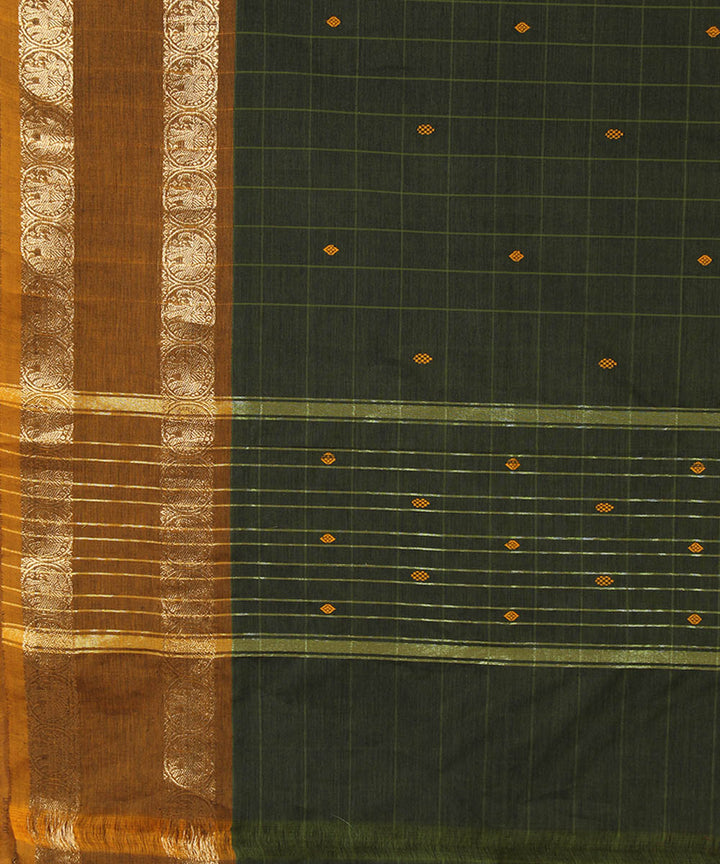 Moss green cotton handwoven venkatagiri saree