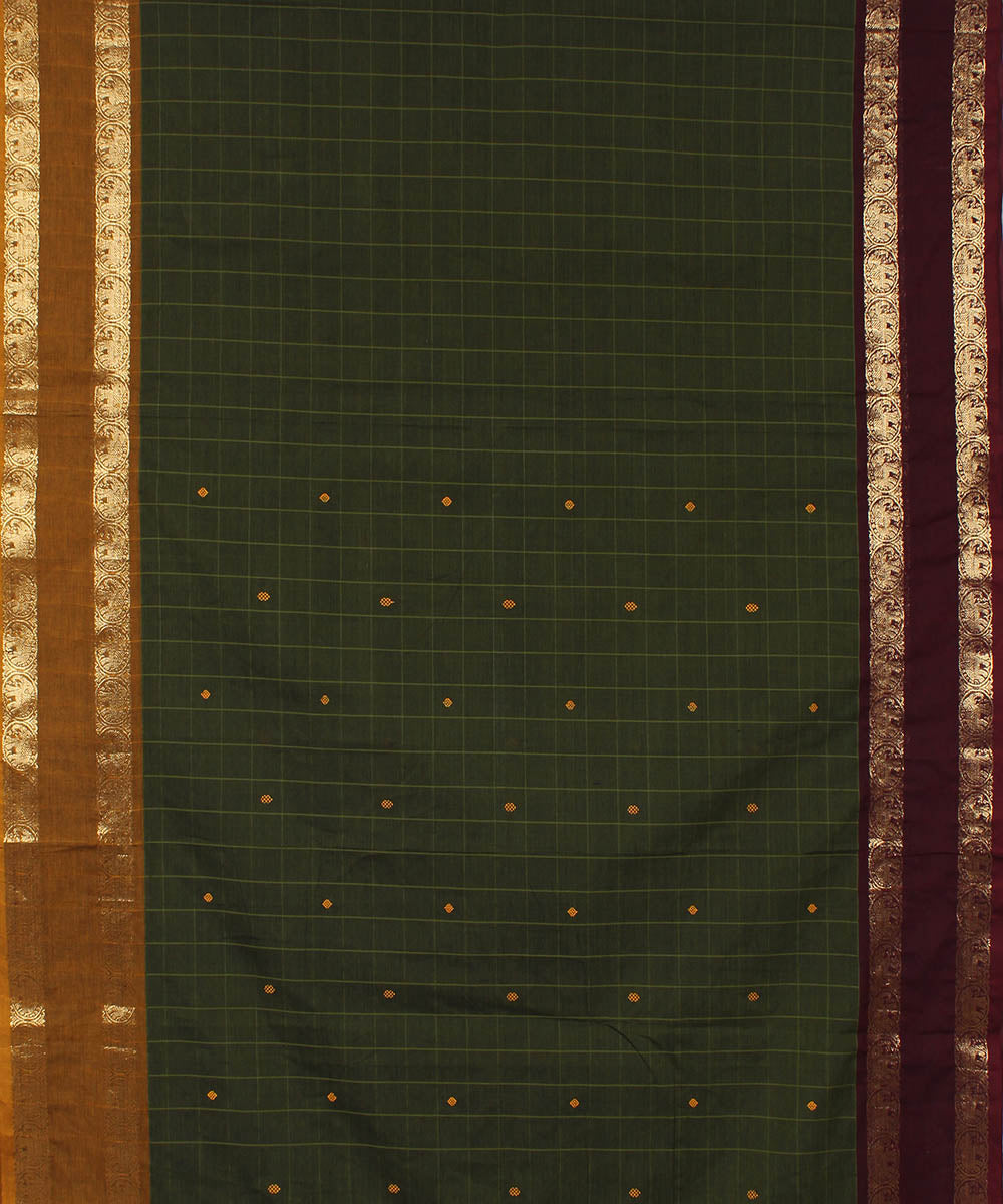 Moss green cotton handwoven venkatagiri saree