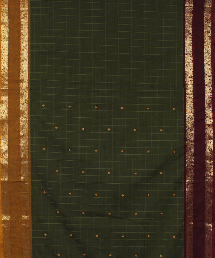 Moss green cotton handwoven venkatagiri saree