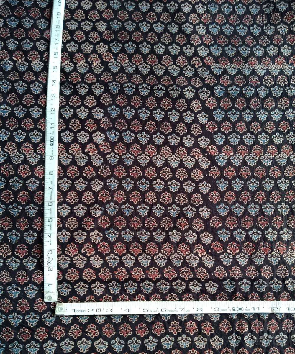 Brown black natural dye ajrakh print handspun handwoven cotton fabric
