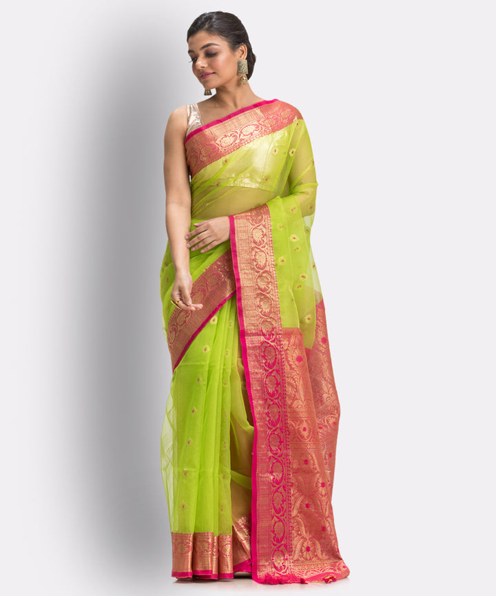 Lime Green bengal Handwoven Silk Tangail Saree