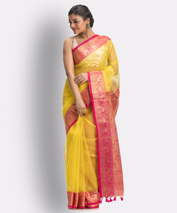 Yellow bengal Handwoven Silk Tangail Saree