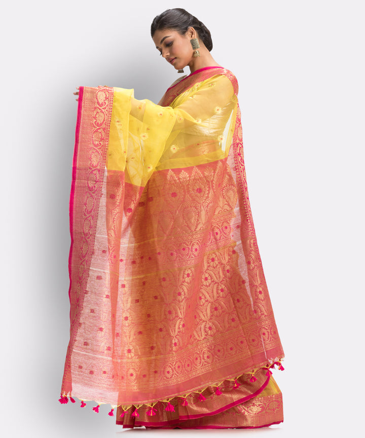 Yellow bengal Handwoven Silk Tangail Saree