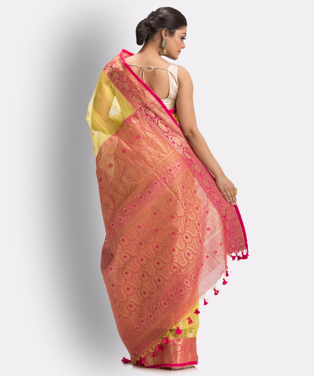 Yellow bengal Handwoven Silk Tangail Saree