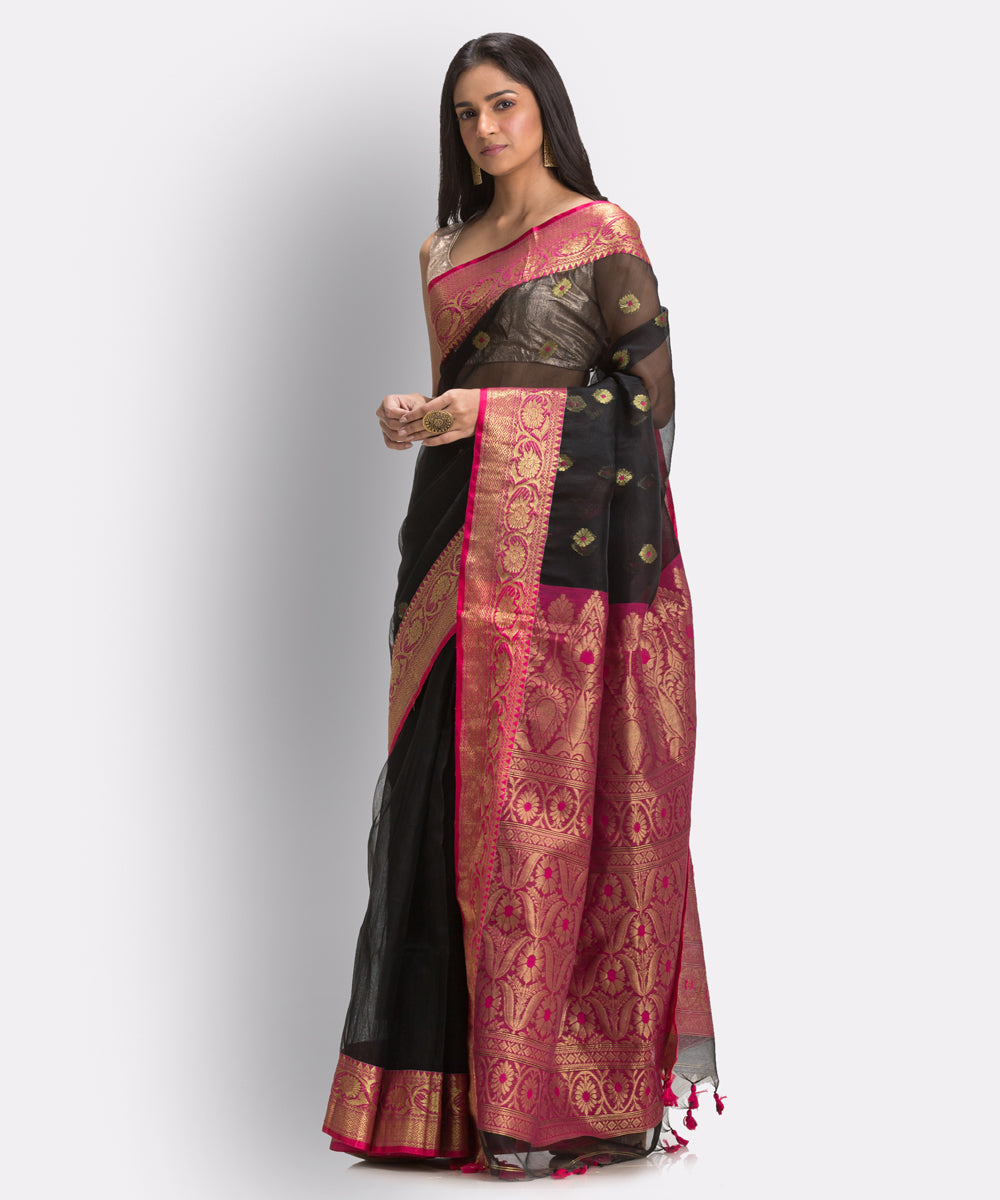 Black bengal Handwoven Silk Tangail Saree