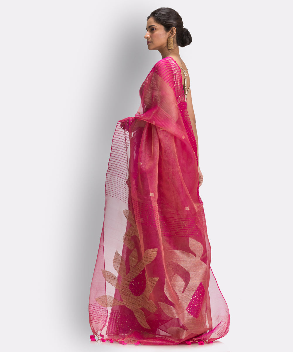 Pink Rani bengal Handwoven Silk Jamdani Saree