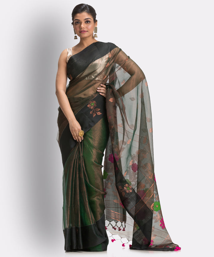 Black Copper bengal Handwoven Silk Jamdani Saree