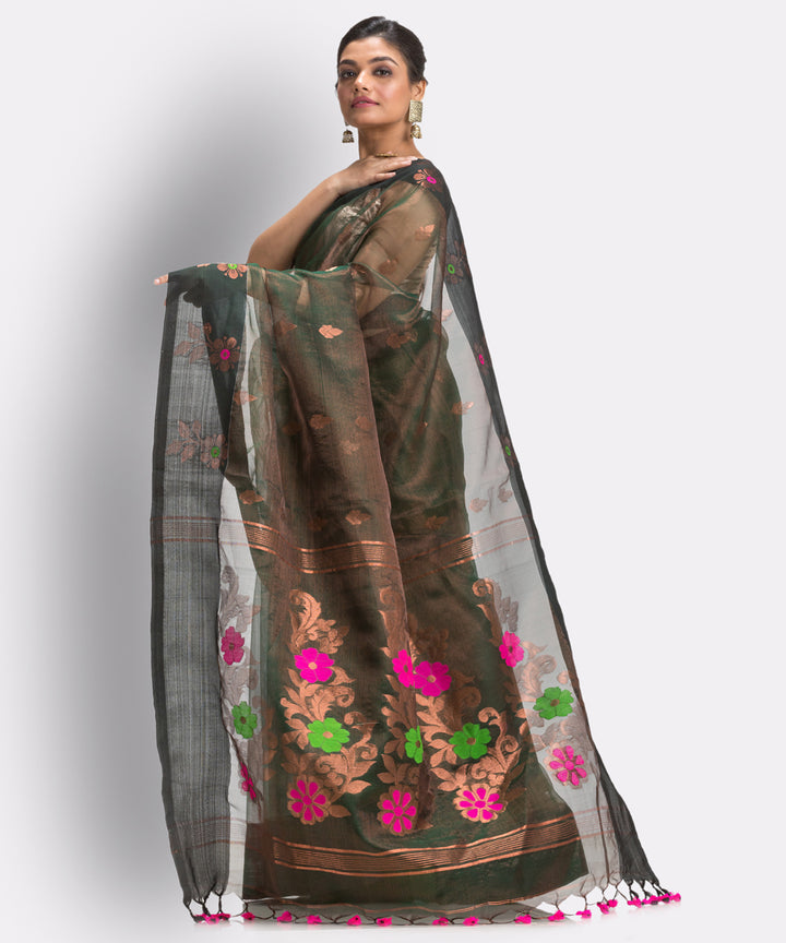 Black Copper bengal Handwoven Silk Jamdani Saree