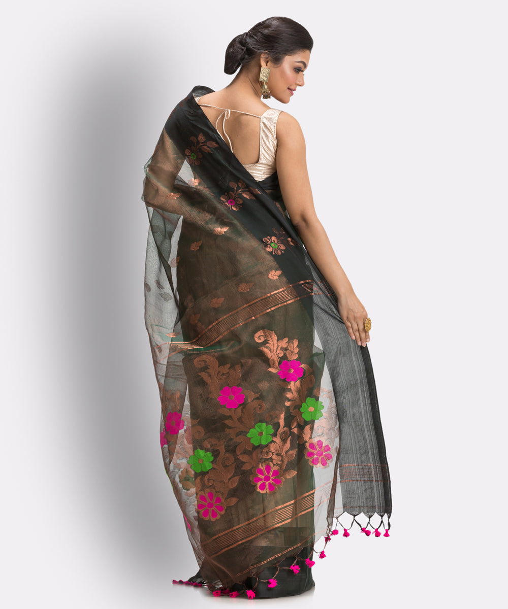 Black Copper bengal Handwoven Silk Jamdani Saree