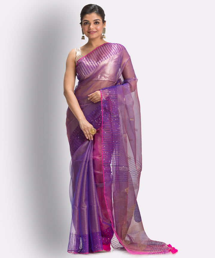 Purple bengal Handwoven Silk Jamdani Saree