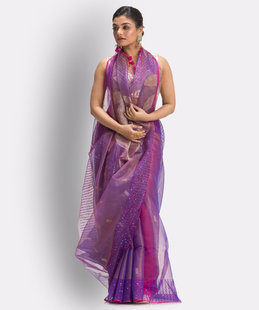 Purple bengal Handwoven Silk Jamdani Saree