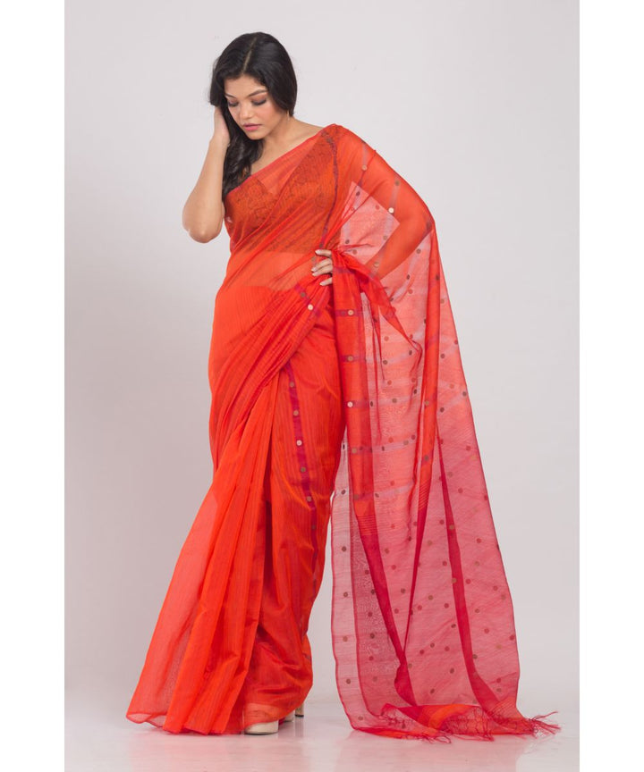 Orange handwoven bengal cotton silk saree
