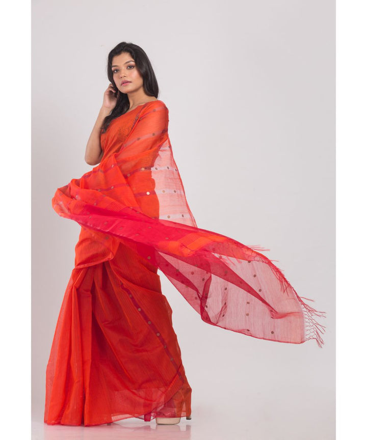 Orange handwoven bengal cotton silk saree