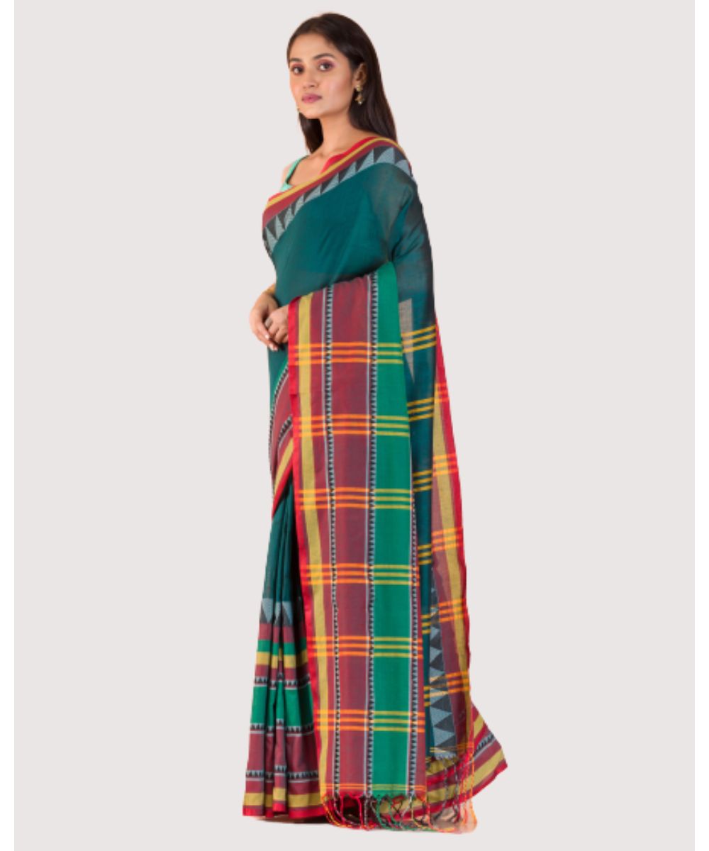 Green red handwoven bengal cotton begumpuri saree