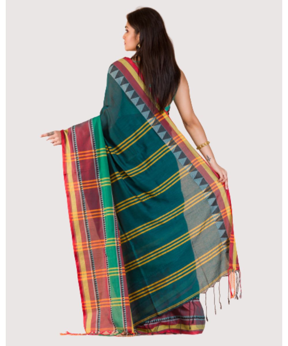 Green red handwoven bengal cotton begumpuri saree