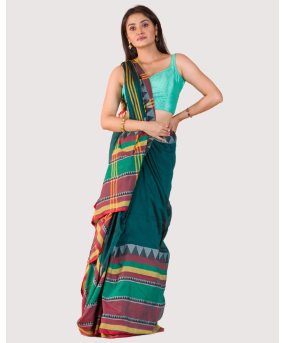 Green red handwoven bengal cotton begumpuri saree