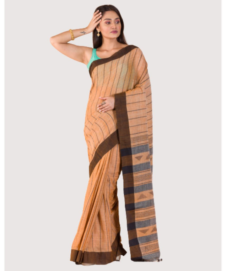 Cream black handwoven bengal cotton saree