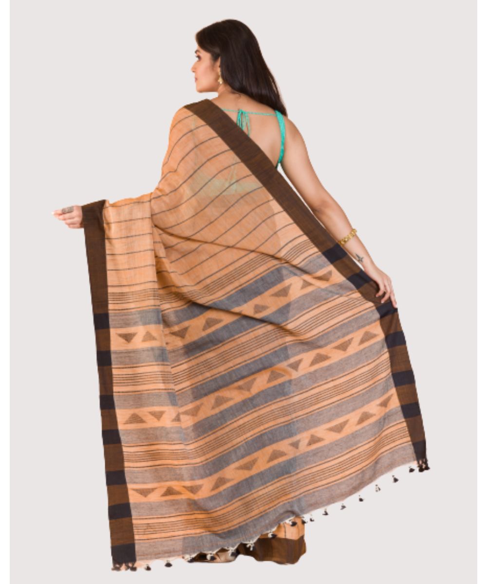 Cream black handwoven bengal cotton saree