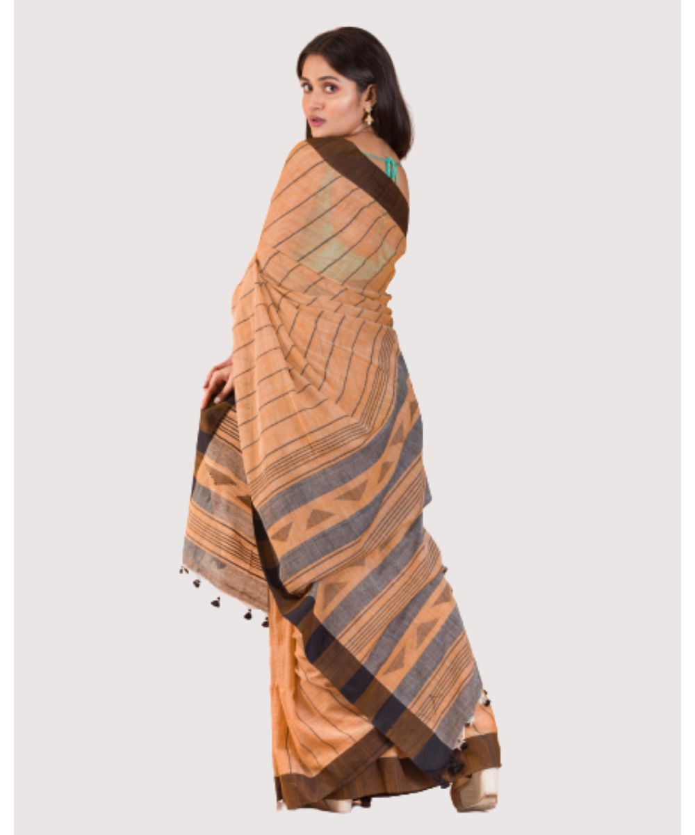 Cream black handwoven bengal cotton saree