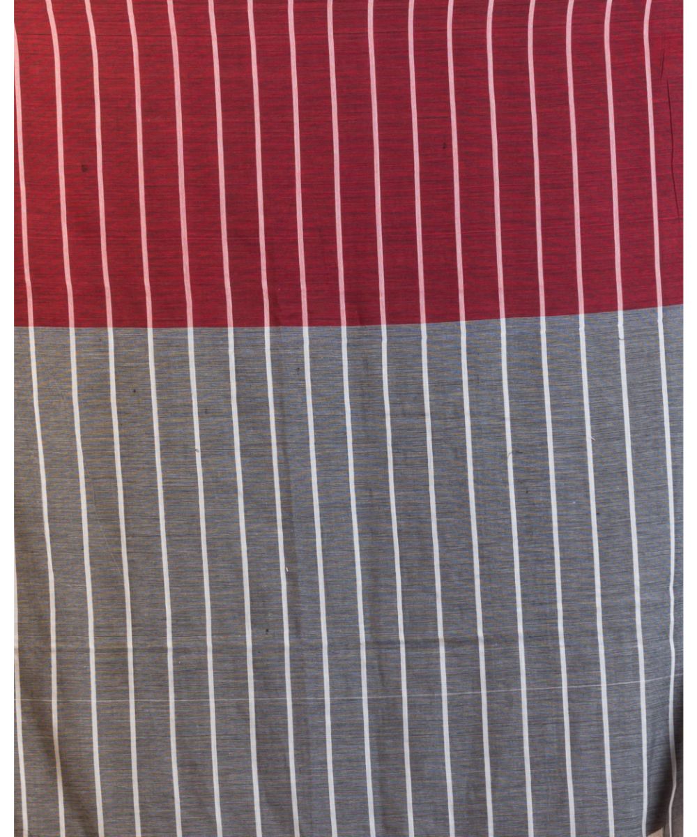 Maroon grey handwoven bengal cotton saree