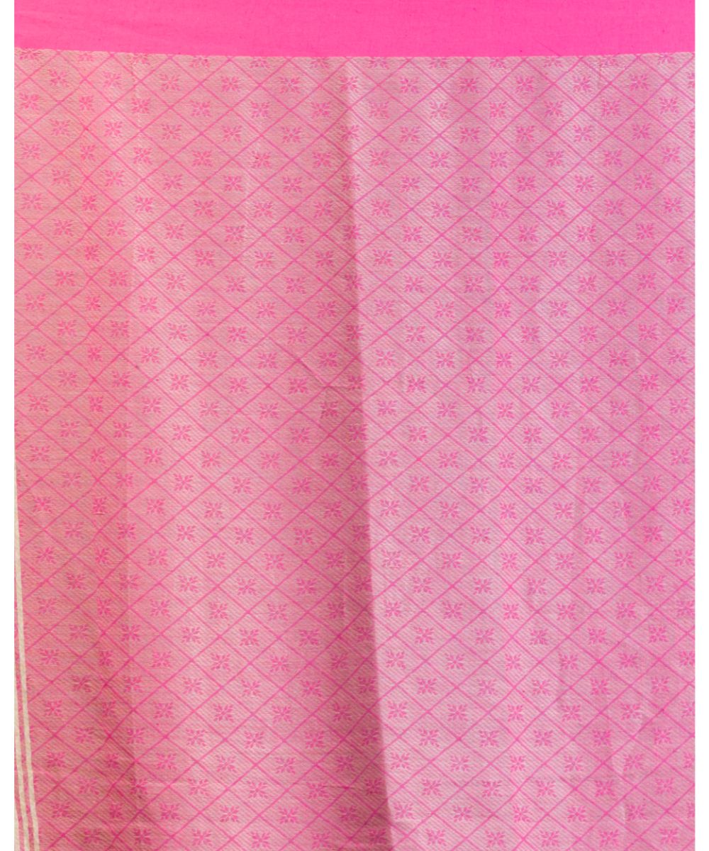 Off white pink handwoven bengal cotton saree
