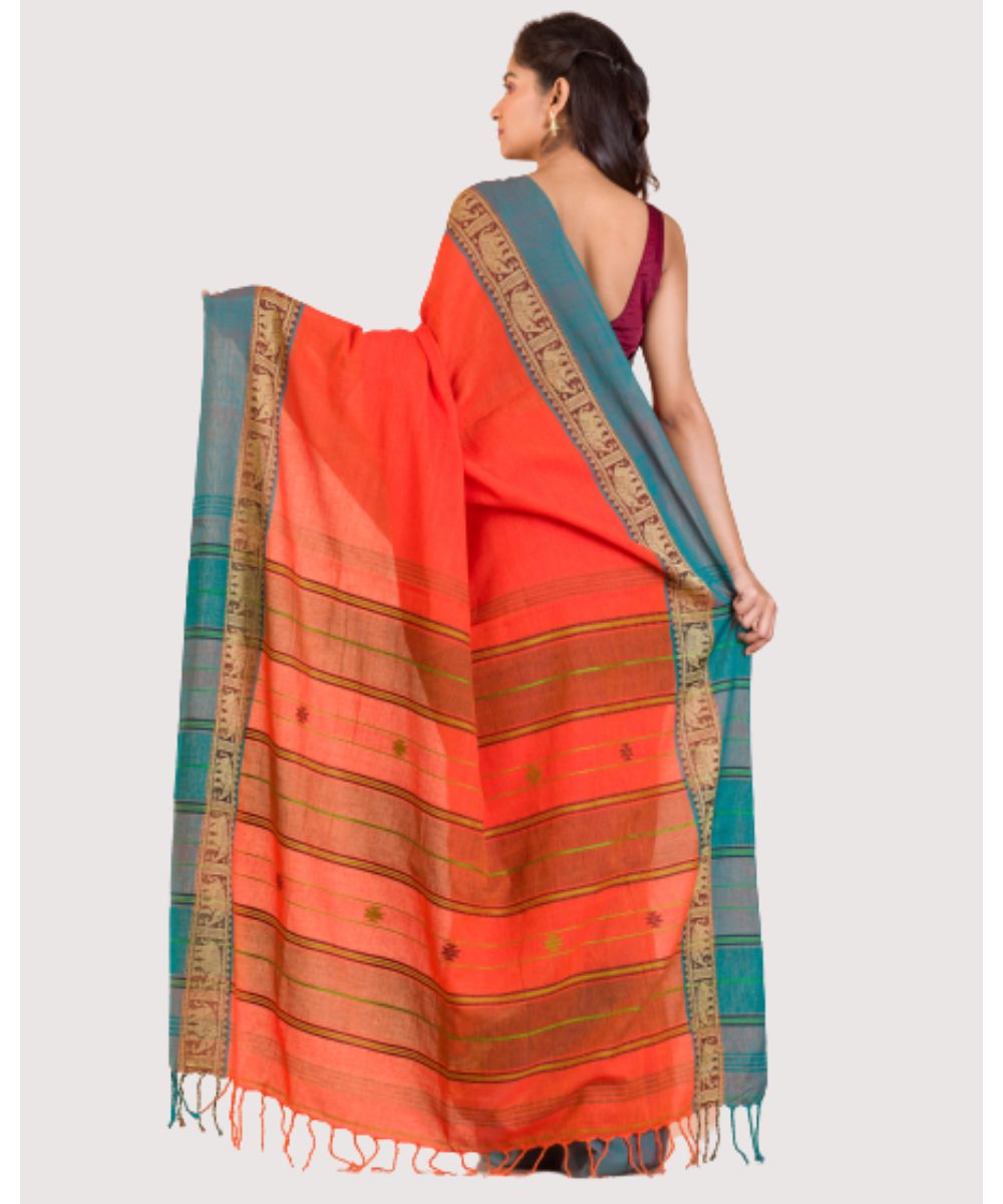Orange handloom bengal cotton saree