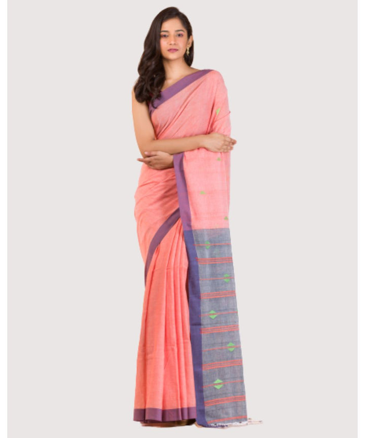 Peach handloom bengal cotton saree
