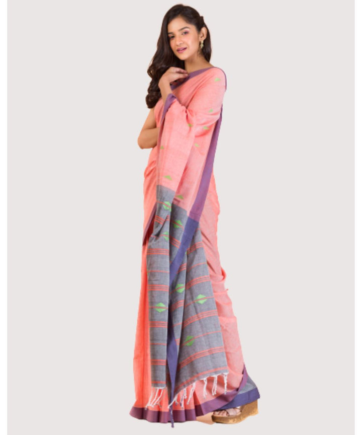 Peach handloom bengal cotton saree