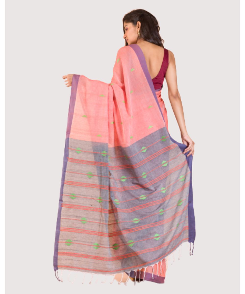 Peach handloom bengal cotton saree