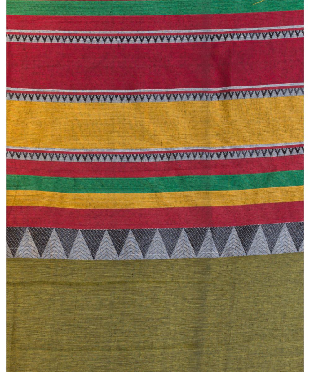 Olive green red handwoven bengal cotton begumpuri saree