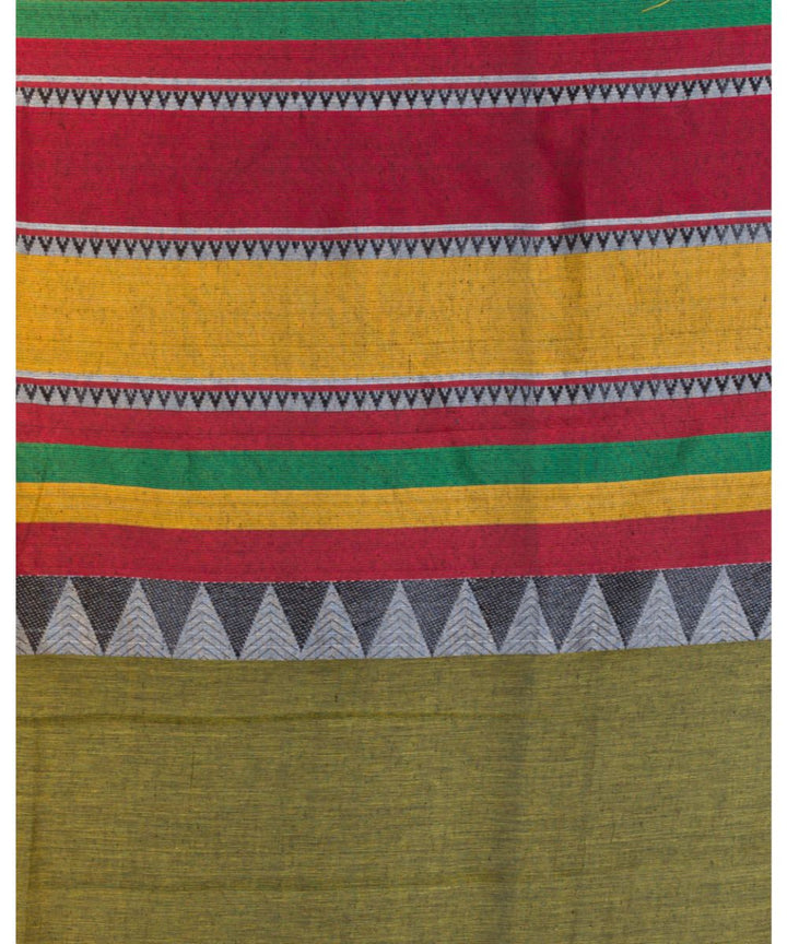 Olive green red handwoven bengal cotton begumpuri saree