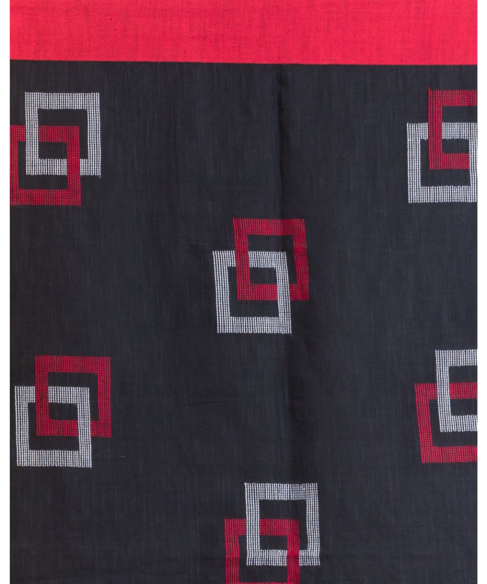 Black red handloom bengal cotton jamdani saree