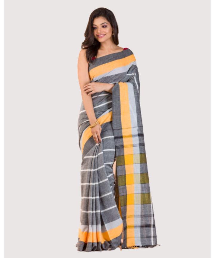 Grey white handwoven bengal cotton saree