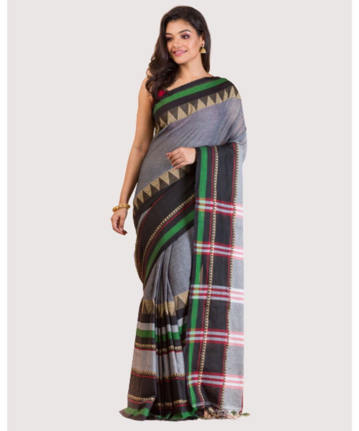 Grey black handwoven bengal cotton begumpuri saree