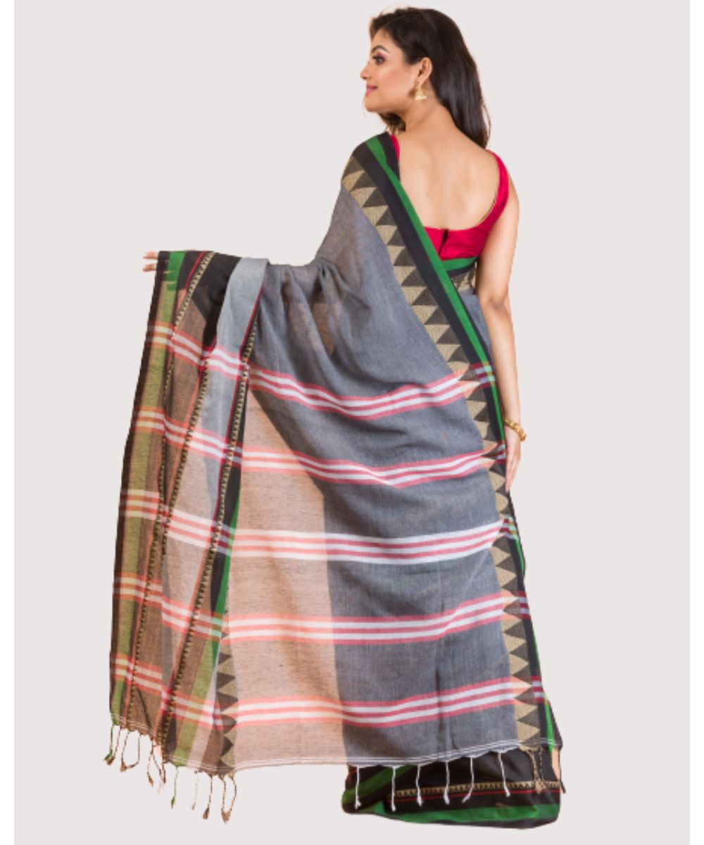 Grey black handwoven bengal cotton begumpuri saree
