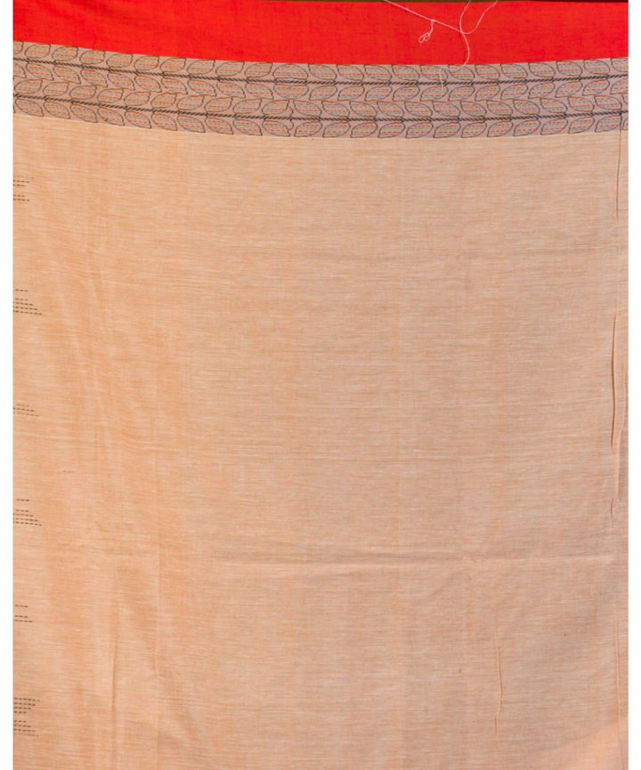 Cream red handwoven bengal cotton saree